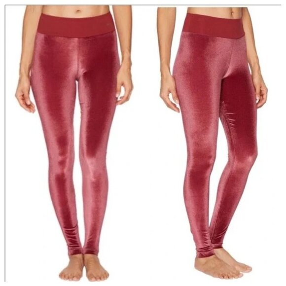 Puma Velvet High Waist Full Length Pull On Stretch Burgundy Leggings - Picture 1 of 13